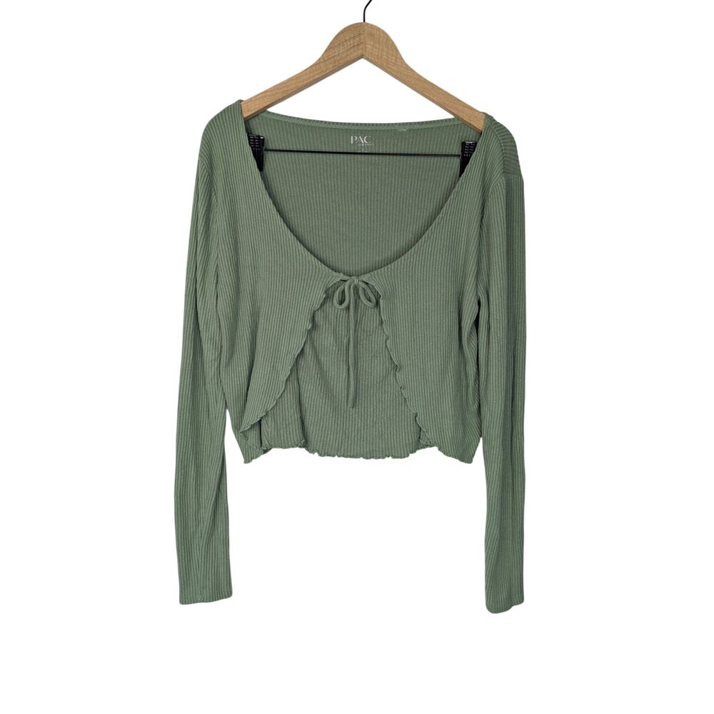 2 Piece Y2K Style Earthy Fairy Ribbed Cami & Tie Front Cardigan in Sage Green